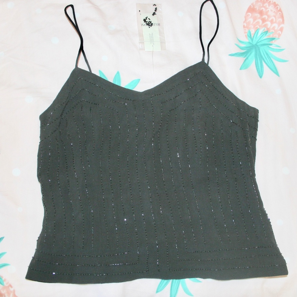 NWT Ann Taylor Beaded Black Lined Camisole Sz 4
